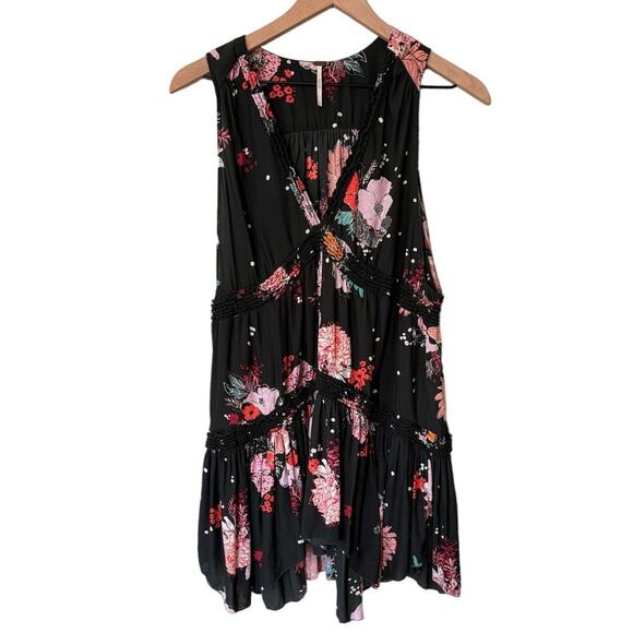 Free People Floral Tiered Tunic Tank Top Small Sleeveless V Neck - Picture 2 of 9